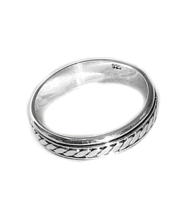 Sterling Silver Balinese Slanted Dash Band Spinner Ring