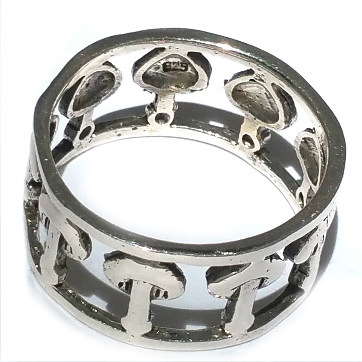 Sterling Silver Double Wide Cutout Mushrooms Band Ring