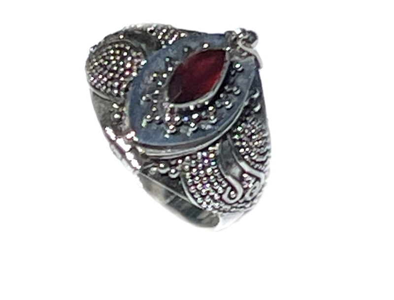 925 Sterling Silver Beaded Poison Ring With 4X8 Mm Marquise Cut Garnet Ring