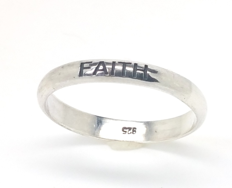 New Sterling Silver Band 3 Mm Ring With The Word Faith Etched In