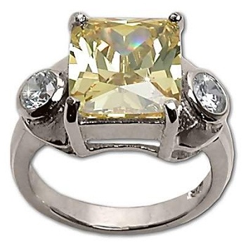 Sterling Silver Emerald Yellow Cz Cubic Zirconia Ring