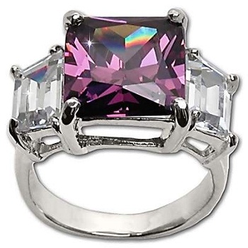 Sterling Silver Emerald Cut & Baguette Cz Rings-Purple