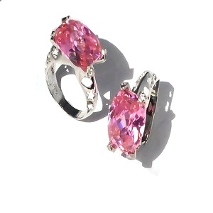 Sterling Silver Large Oval Pink Cz Cubic Zirconia Ring