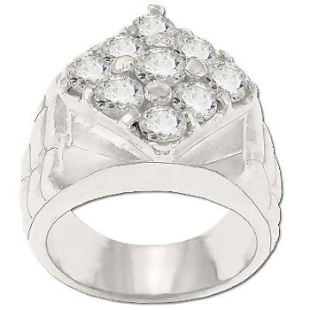 Sterling Silver Men's Style 9 Cz Cubic Zirconia Ring