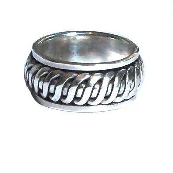 Sterling Silver Mens Braided Rope Band Spinner Ring