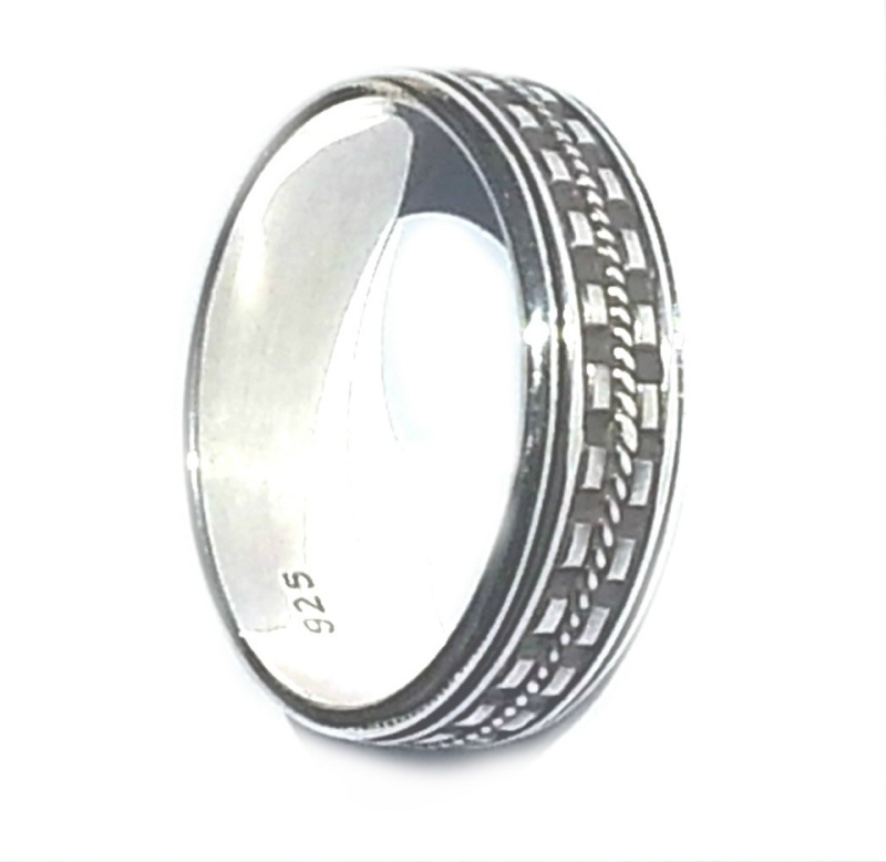 Sterling Silver Bali Dash Edge Mens Spinner Ring