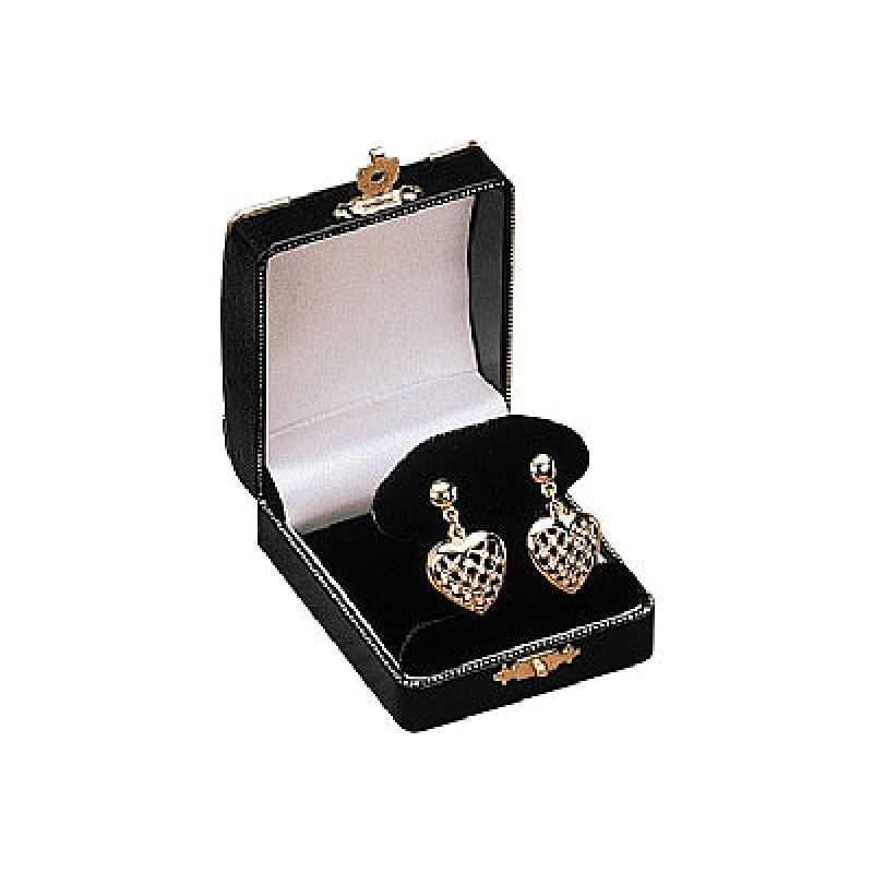 Leatherette French Clip Earring Box With Gold Trim And Closure