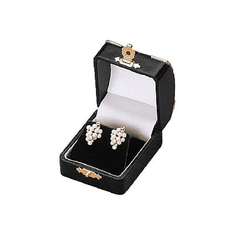 Leatherette Single Earring Box With Gold Trim And Closure