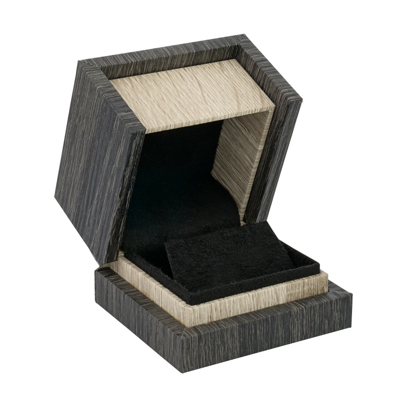 Textured Wood-Grain Single Earring Box With Rich Suede Interior - Grey