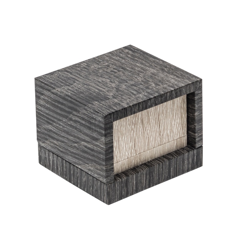 Textured Wood-Grain Single Ring Box With Rich Suede Interior - Grey