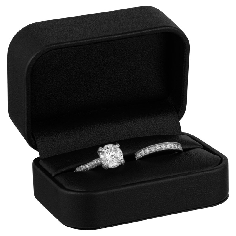 Leatherette Double Ring Box With Matching Interior