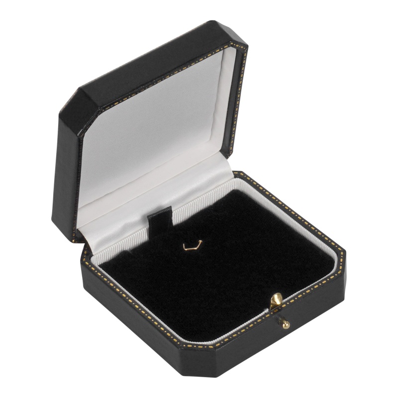 Leatherette Pendant Or Earring Box With Gold Accent And Matching Insert