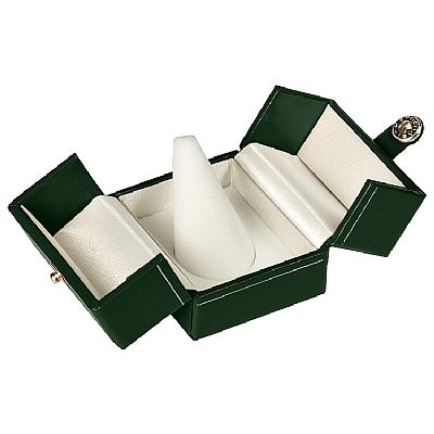 Paper Covered Finger Ring Box With Matching Insert - Green