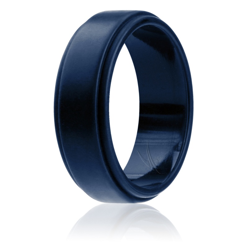 Silicone Wedding Ring - Step Edge Style - Blue By Roq For Men - 10 Mm Ring