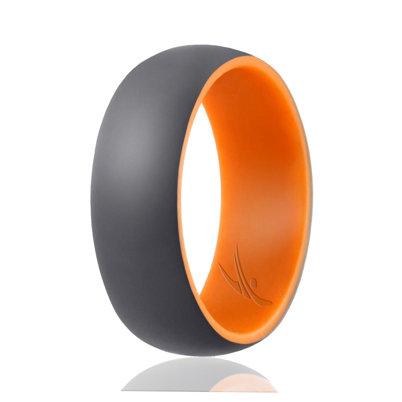 Silicone Wedding Ring - Duo Collection Dome Style - Orange-Grey By Roq For Men - 13 Mm Ring