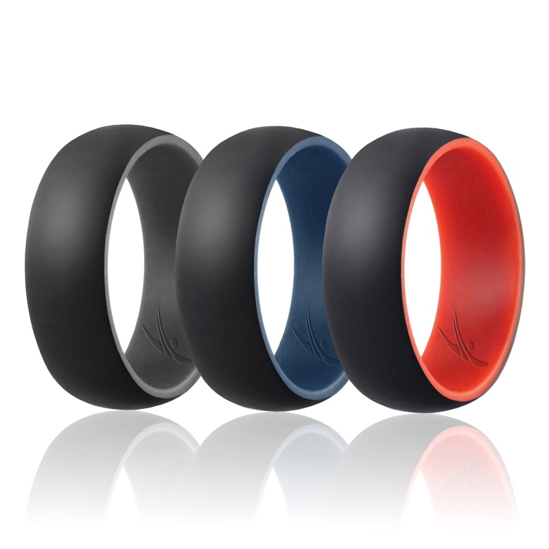 Silicone Wedding Ring - Duo Collection Dome Style Set By Roq For Men - 3 X 13 Mm Grey-Black, Blue-Black, Red-Black