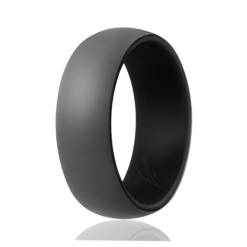 Silicone Wedding Ring - Duo Collection Dome Style - Black-Grey By Roq For Men - 8 Mm Ring