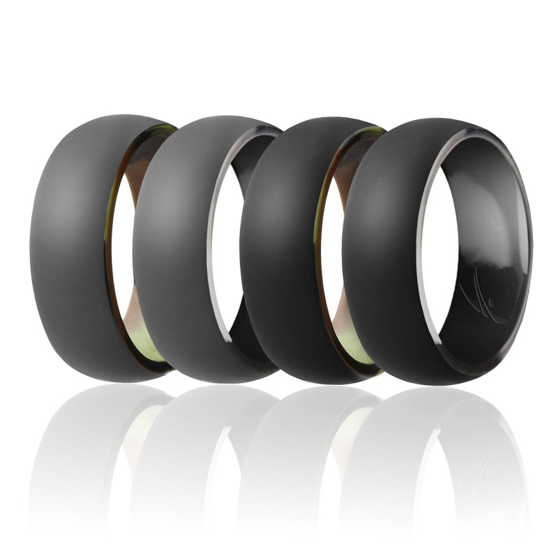 Silicone Wedding Ring - Duo Collection Dome Style - Set By Roq For Men - 9 Mm Camo-Black, Black Camo-Black, Camo-Grey, Black Camo-Grey