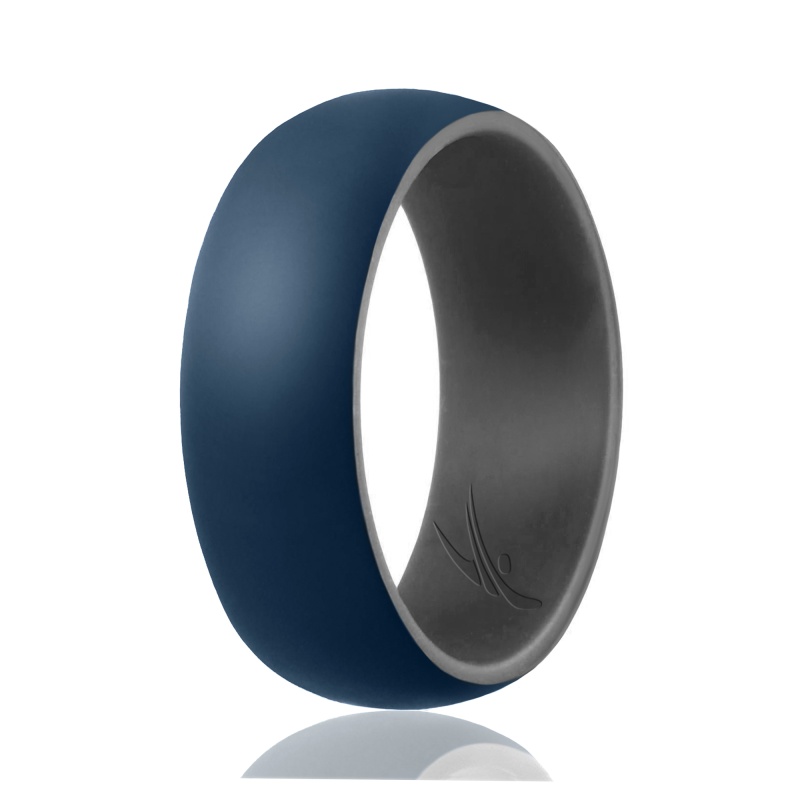 Silicone Wedding Ring - Duo Collection Dome Style - Grey-Blue By Roq For Men - 7 Mm Ring