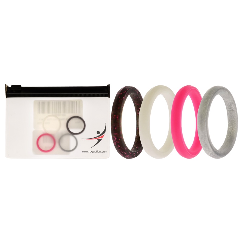 Silicone Wedding Stackble Point Ring Set - Pink By Roq For Women - 4 X 4 Mm Ring