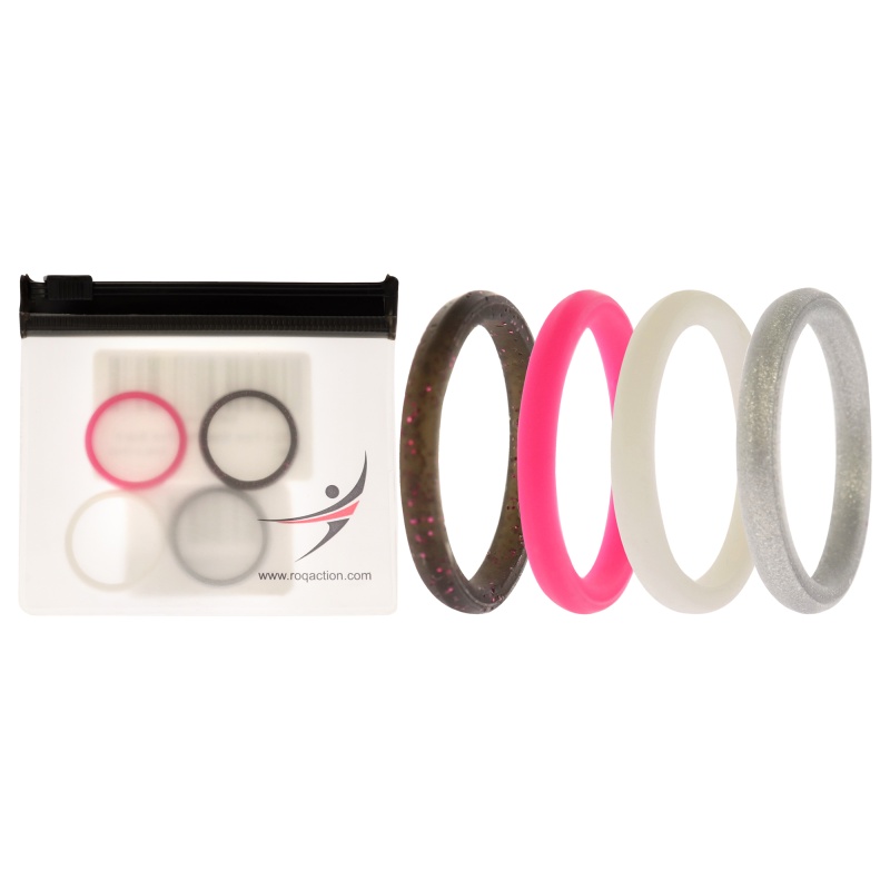 Silicone Wedding Stackble Point Ring Set - Pink By Roq For Women - 4 X 9 Mm Ring