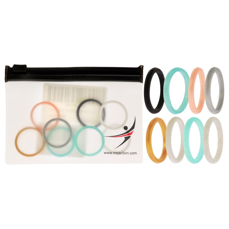 Silicone Wedding Stackble Point Ring Set - Turquoise-Black By Roq For Women - 8 X 9 Mm Ring