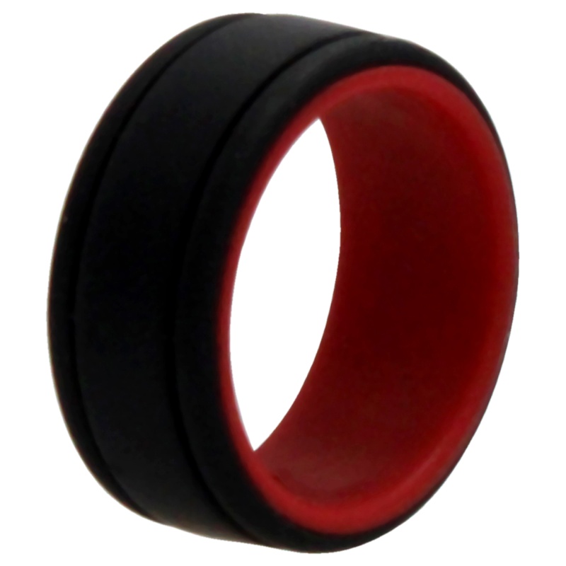 Silicone Wedding 2Layer Lines Ring - Red-Black By Roq For Men - 7 Mm Ring