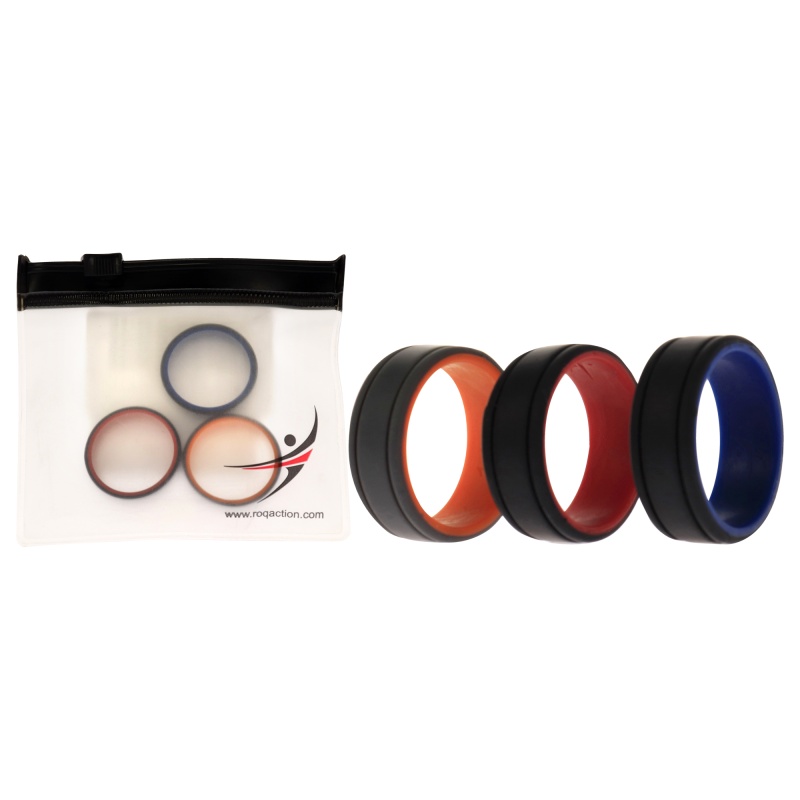 Silicone Wedding 2Layer Lines Ring Set - Grey-Black By Roq For Men - 3 X 11 Mm Ring