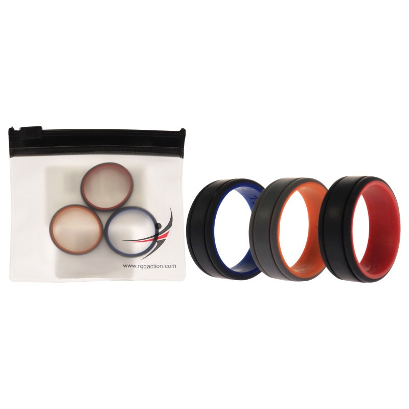 Silicone Wedding 2Layer Lines Ring Set - Grey-Black By Roq For Men - 3 X 12 Mm Ring