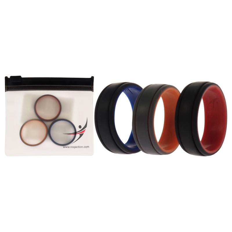 Silicone Wedding 2Layer Lines Ring Set - Grey-Black By Roq For Men - 3 X 13 Mm Ring