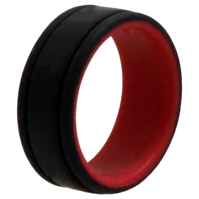 Silicone Wedding 2Layer Lines Ring - Red-Black By Roq For Men - 9 Mm Ring