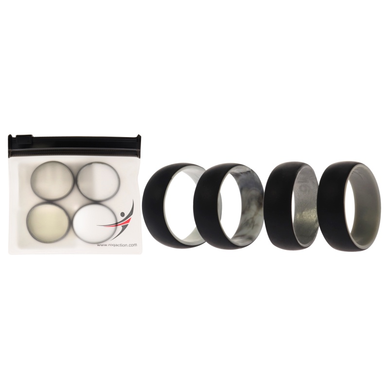 Silicone Wedding 2Layer Dome Ring Set - Black-Marble By Roq For Men - 4 X 16 Mm Ring