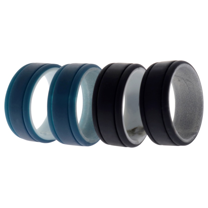 Silicone Wedding 2Layer Lines Ring Set - Marble By Roq For Men - 4 X 8 Mm Ring