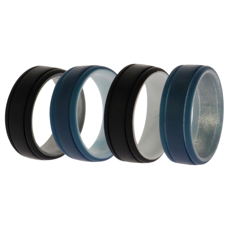 Silicone Wedding 2Layer Lines Ring Set - Marble By Roq For Men - 4 X 13 Mm Ring