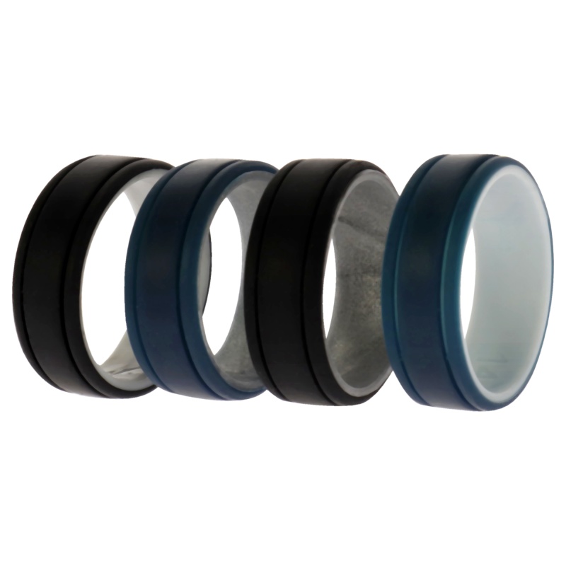 Silicone Wedding 2Layer Lines Ring Set - Marble By Roq For Men - 4 X 14 Mm Ring