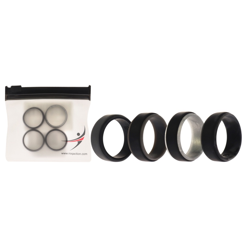 Silicone Wedding 2Layer Step Ring Set - Grey-Black By Roq For Men - 4 X 8 Mm Ring