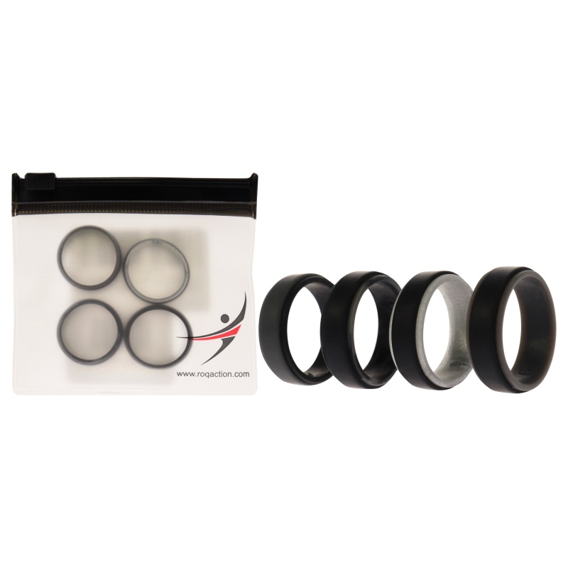 Silicone Wedding 2Layer Step Ring Set - Grey-Black By Roq For Men - 4 X 9 Mm Ring