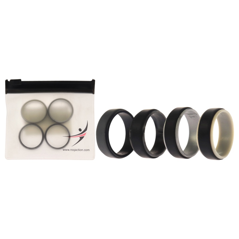 Silicone Wedding 2Layer Step Ring Set - Grey-Black By Roq For Men - 4 X 11 Mm Ring