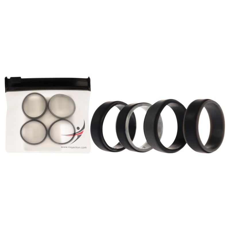 Silicone Wedding 2Layer Step Ring Set - Grey-Black By Roq For Men - 4 X 13 Mm Ring