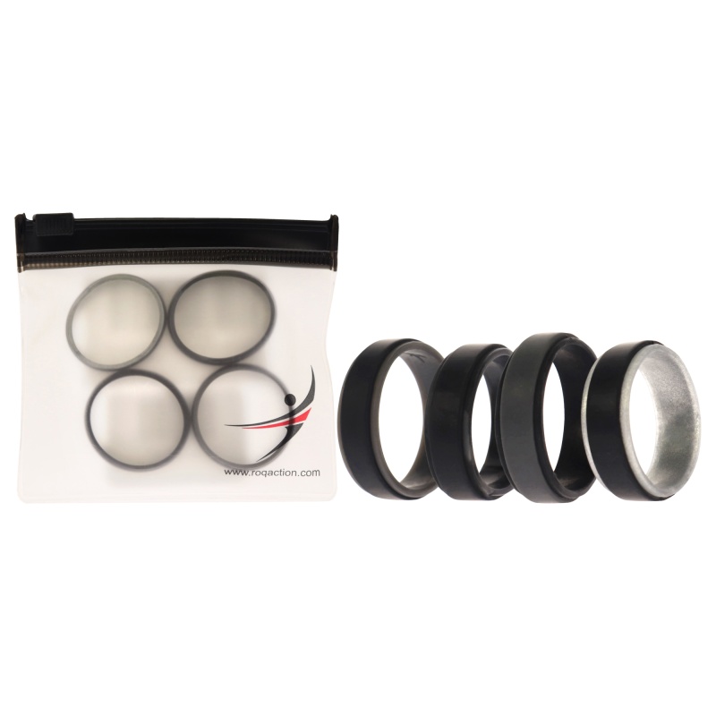 Silicone Wedding 2Layer Step Ring Set - Grey-Black By Roq For Men - 4 X 16 Mm Ring