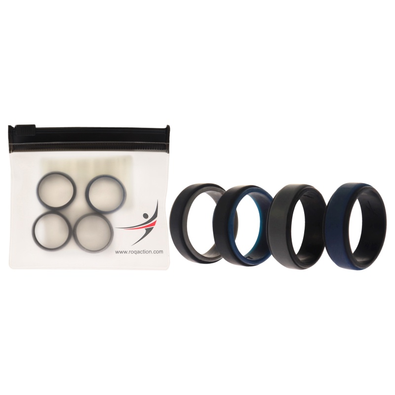 Silicone Wedding 2Layer Step Ring Set - Black-Blue By Roq For Men - 4 X 7 Mm Ring