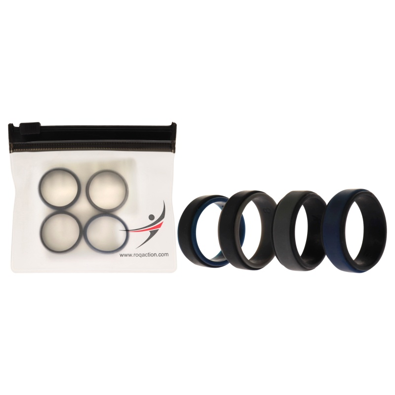 Silicone Wedding 2Layer Step Ring Set - Black-Blue By Roq For Men - 4 X 8 Mm Ring