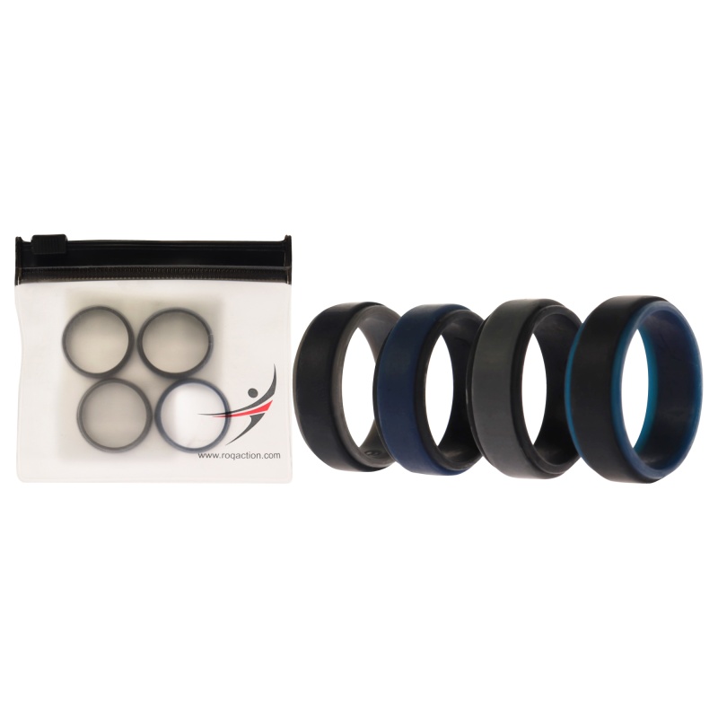 Silicone Wedding 2Layer Step Ring Set - Black-Blue By Roq For Men - 4 X 9 Mm Ring