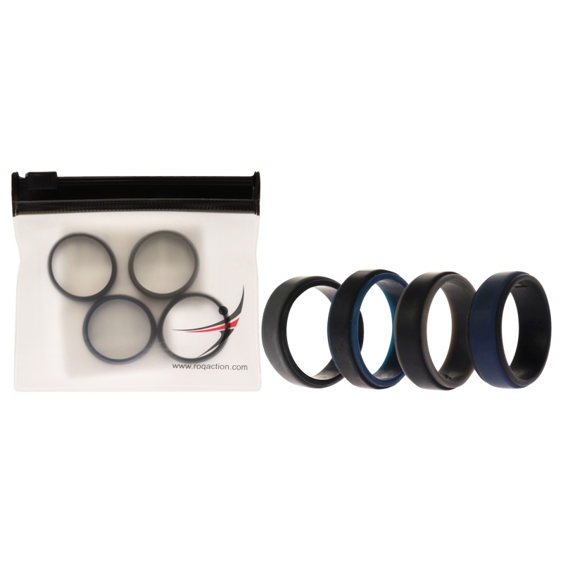 Silicone Wedding 2Layer Step Ring Set - Black-Blue By Roq For Men - 4 X 11 Mm Ring