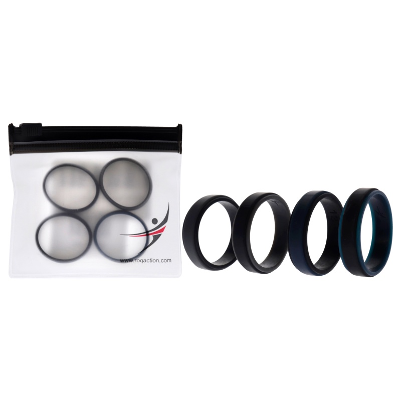 Silicone Wedding 2Layer Step Ring Set - Black-Blue By Roq For Men - 4 X 13 Mm Ring