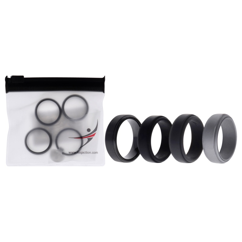 Silicone Wedding Twin Step Ring Set - Black By Roq For Men - 4 X 9 Mm Ring