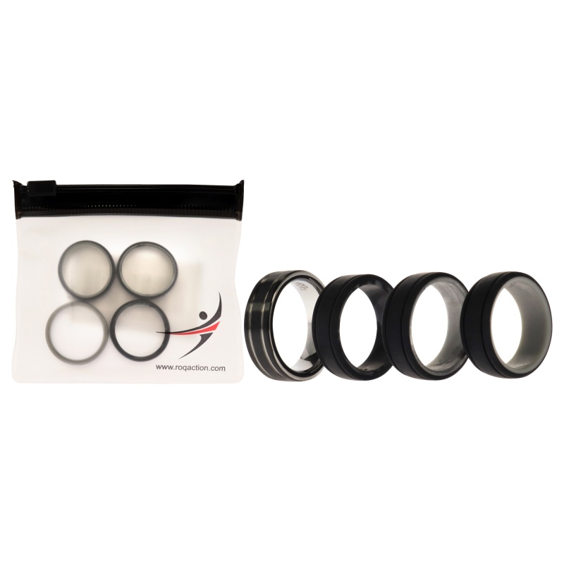 Silicone Wedding Twin 2Layer Ring Set - Black By Roq For Men - 4 X 8 Mm Ring