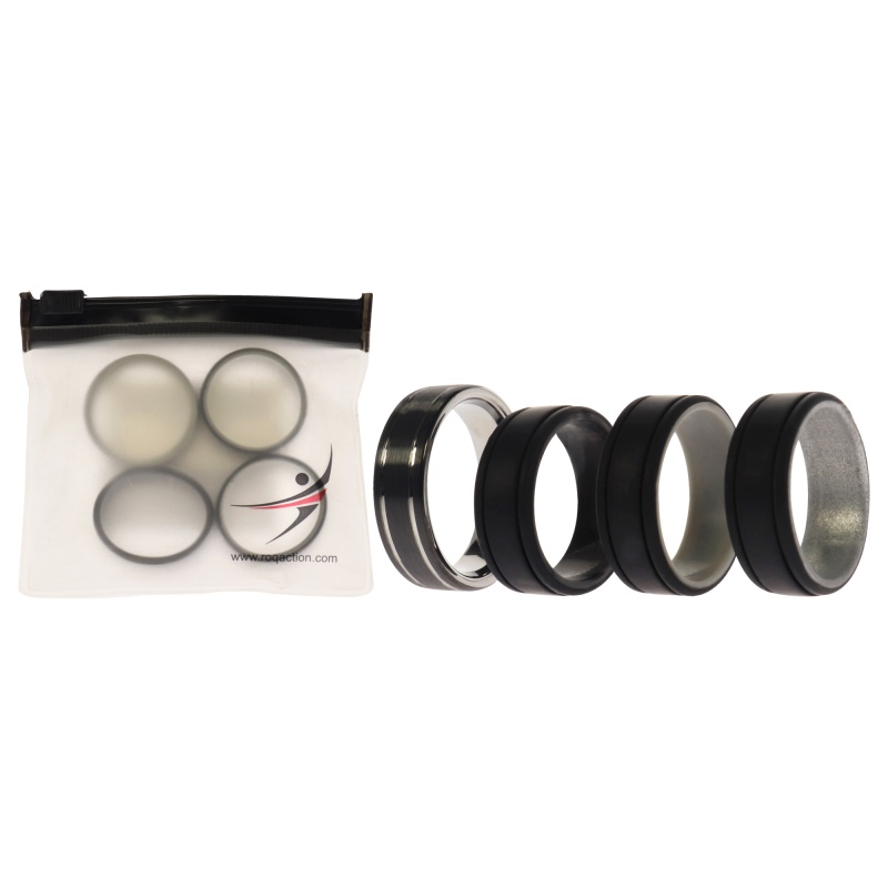 Silicone Wedding Twin 2Layer Ring Set - Black By Roq For Men - 4 X 14 Mm Ring