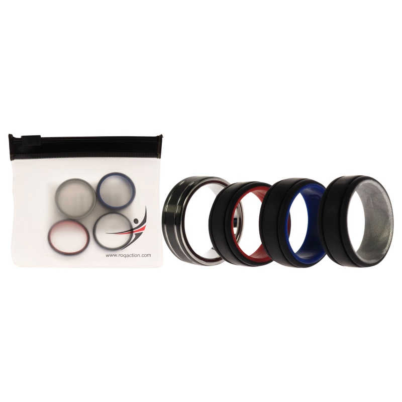 Silicone Wedding Twin 2Layer Ring Set - Multicolor By Roq For Men - 4 X 8 Mm Ring
