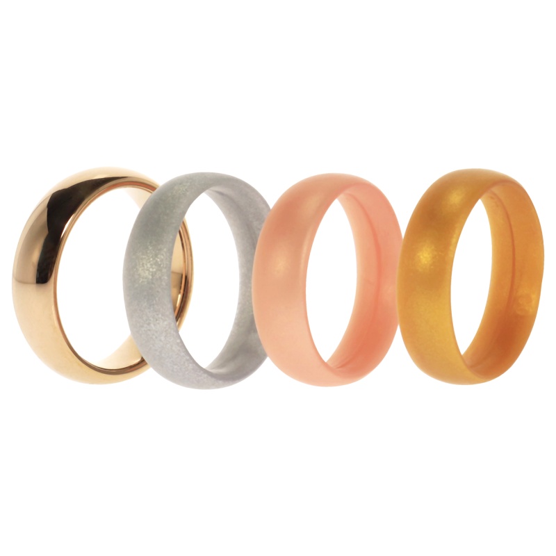Silicone Wedding Twin 6Mm Ring Set - Gold By Roq For Women - 4 X 8 Mm Ring